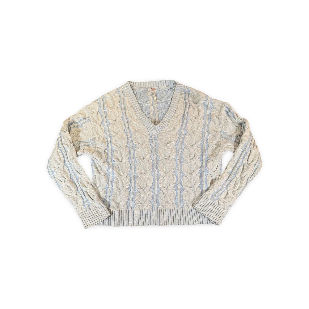 Free People Chunky Cable Knit V Neck Sweater Small